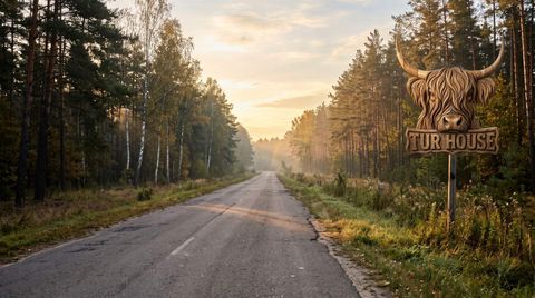 Дорога через сосновий ліс у ранковому світлі
